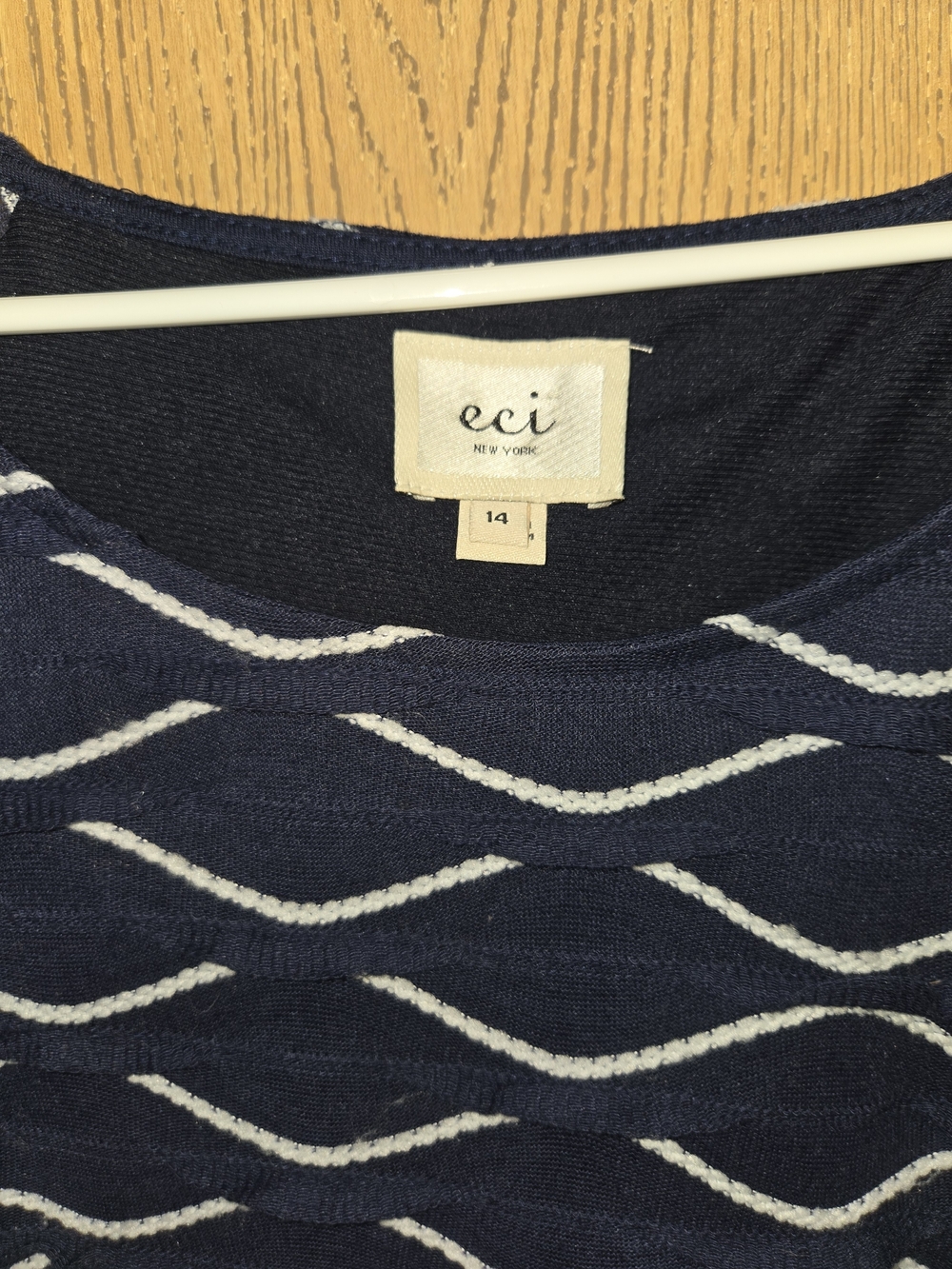 ECI Navy Midi Dress with White Wave Texture